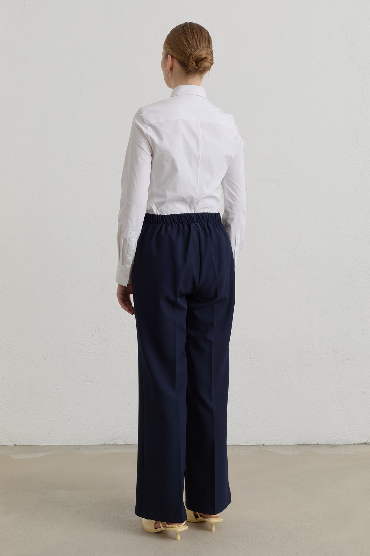 Elastic Waist Basic Ironed Trouser - Navy