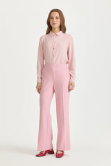 Elastic-Waist Ironed Crease Basic Viscose Trousers - Pink
