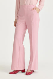 Elastic-Waist Ironed Crease Basic Viscose Trousers - Pink
