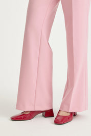 Elastic-Waist Ironed Crease Basic Viscose Trousers - Pink