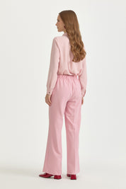 Elastic-Waist Ironed Crease Basic Viscose Trousers - Pink