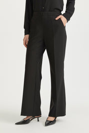 Elasticated Waist Ironed-Crease Basic Viscose Trousers - Black