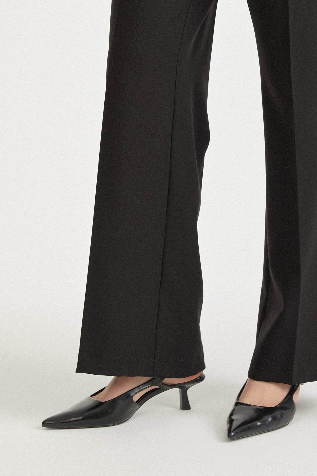Elasticated Waist Ironed-Crease Basic Viscose Trousers - Black
