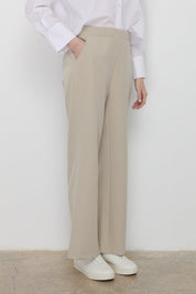 Elastic Waistband Ironed Trousers - Stone