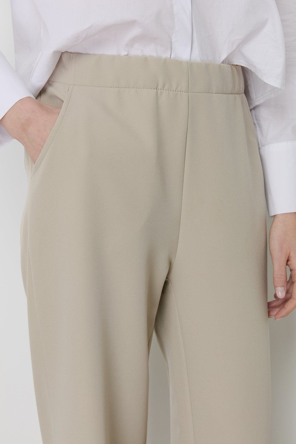 Elastic Waistband Ironed Trousers - Stone
