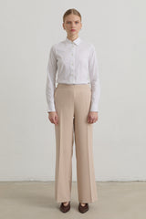 Elastic Waist Basic Ironed Trousers - Stone