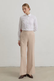Elastic Waist Basic Ironed Trousers - Stone