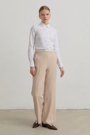 Elastic Waist Basic Ironed Trousers - Stone