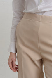 Elastic Waist Basic Ironed Trousers - Stone