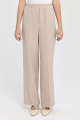 High-Waisted Pants with Elastic Waistband - Beige