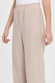 High-Waisted Pants with Elastic Waistband - Beige