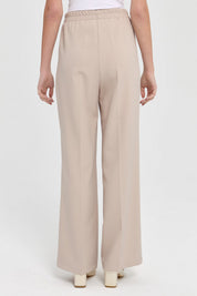 High-Waisted Pants with Elastic Waistband - Beige