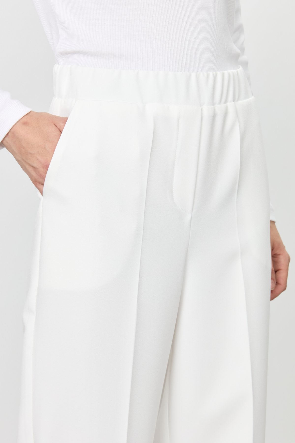 Beli Lastikli Yüksek Bel Pantolon - Ekru