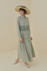 Linen-Look Dress with Macrame Detail at the Waist - Khaki