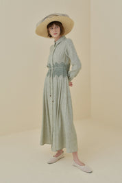 Linen-Look Dress with Macrame Detail at the Waist - Khaki