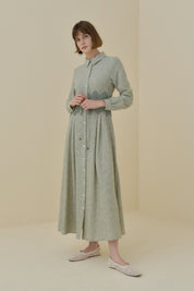 Linen-Look Dress with Macrame Detail at the Waist - Khaki
