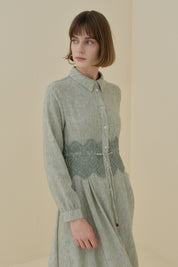Linen-Look Dress with Macrame Detail at the Waist - Khaki