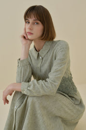 Linen-Look Dress with Macrame Detail at the Waist - Khaki