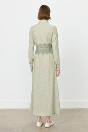 Linen-Look Dress with Macrame Detail at the Waist - Khaki