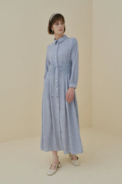Linen-Look Dress with Macrame Detail at the Waist - Indigo