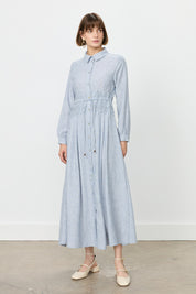 Linen-Look Dress with Macrame Detail at the Waist - Indigo