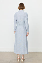 Linen-Look Dress with Macrame Detail at the Waist - Indigo