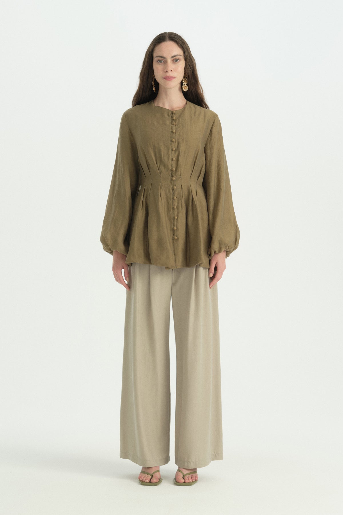 Beli Pensli Balon Kollu Tunik - Olive