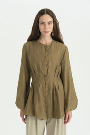 Beli Pensli Balon Kollu Tunik - Olive