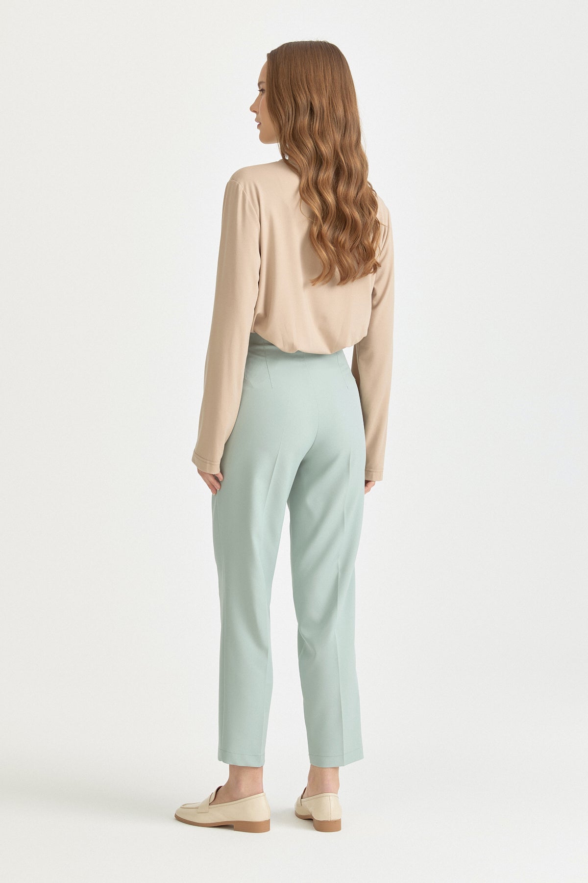 Belted Pencil Carrot Pants - Aqua