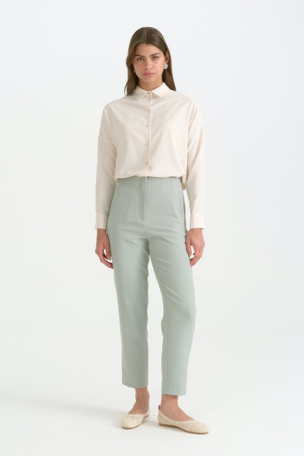 Beli Pensli Havuç Pantolon - Aqua
