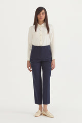 Pleated Carrot Trousers - Navy Blue