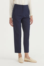 Pleated Carrot Trousers - Navy Blue