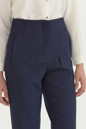Pleated Carrot Trousers - Navy Blue
