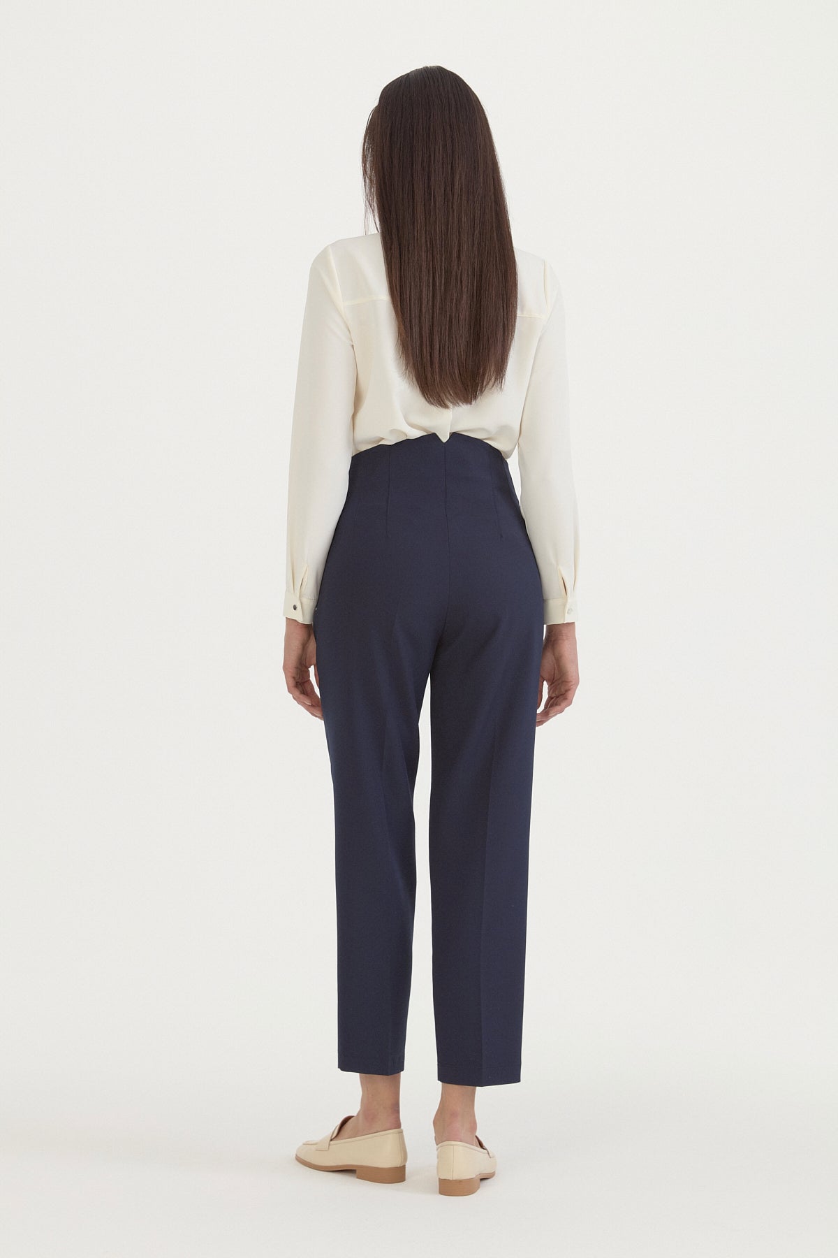 Pleated Carrot Trousers - Navy Blue
