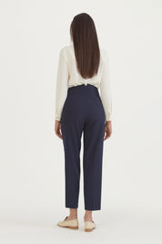 Pleated Carrot Trousers - Navy Blue