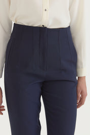 Pleated Carrot Trousers - Navy Blue