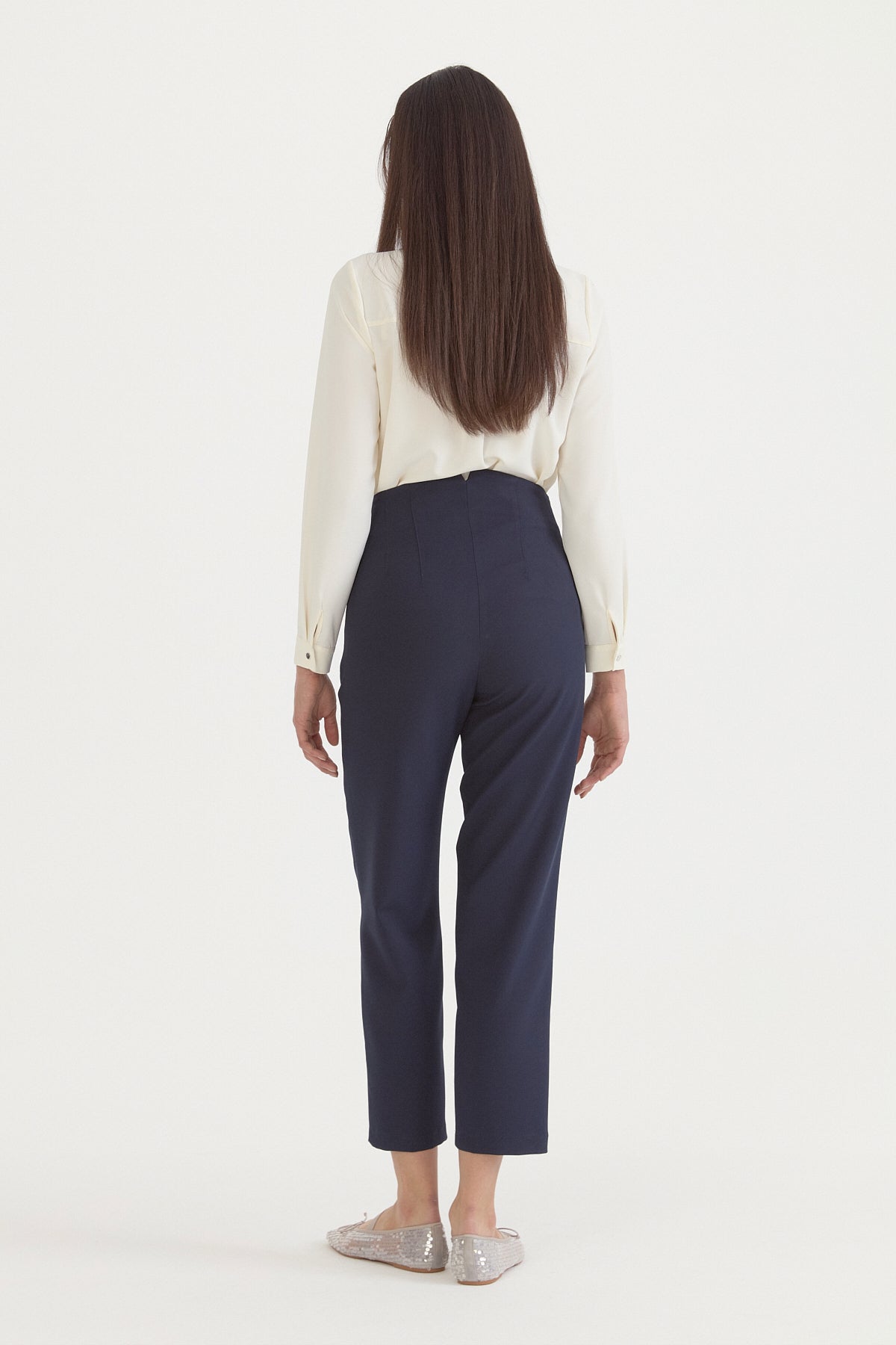 Pleated Carrot Trousers - Navy Blue