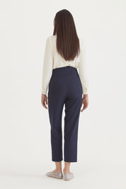 Pleated Carrot Trousers - Navy Blue