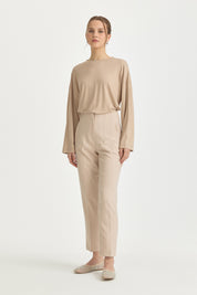 Belted Pleated Carrot Pants - Stone