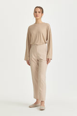 Belted Pleated Carrot Pants - Stone