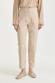 Belted Pleated Carrot Pants - Stone
