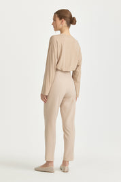 Belted Pleated Carrot Pants - Stone