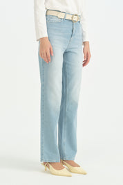 Bol Paça Denim Pamuk Kot Pantolon - Açık Mavi