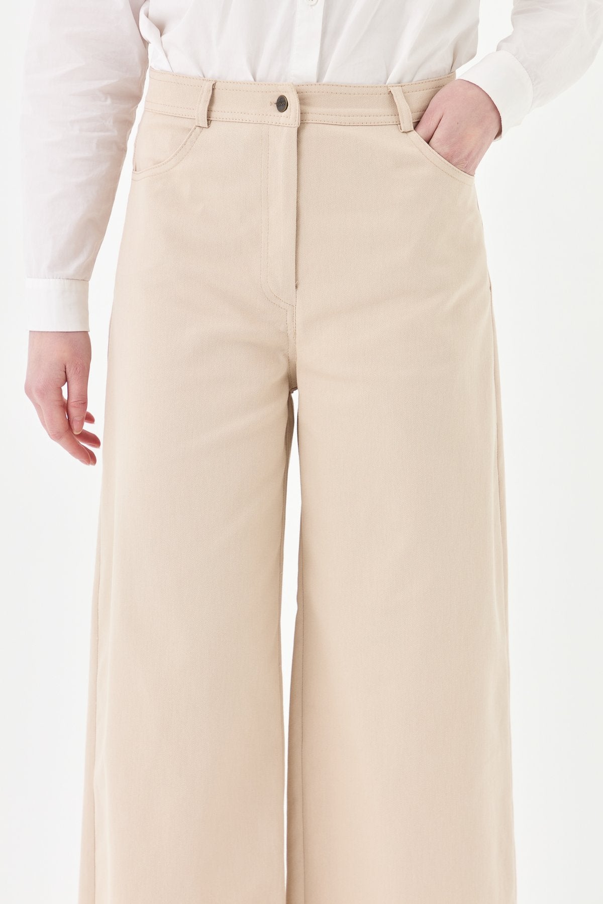 Wide-Leg Canvas Trousers - Beige