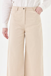 Wide-Leg Canvas Trousers - Beige