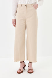 Wide-Leg Canvas Trousers - Beige