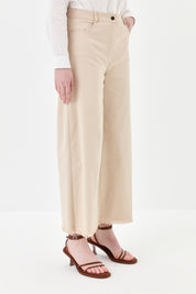 Wide-Leg Canvas Trousers - Beige