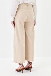 Wide-Leg Canvas Trousers - Beige