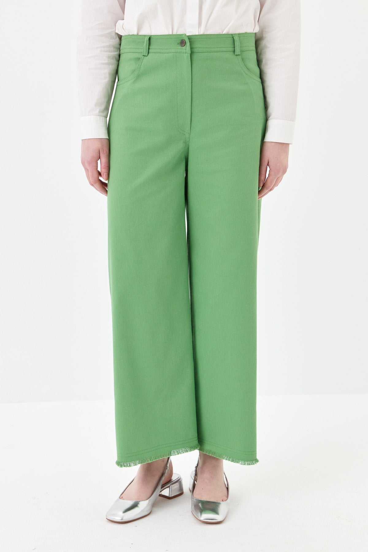Bol Paça Kanvas Pantolon - Benetton Yeşili