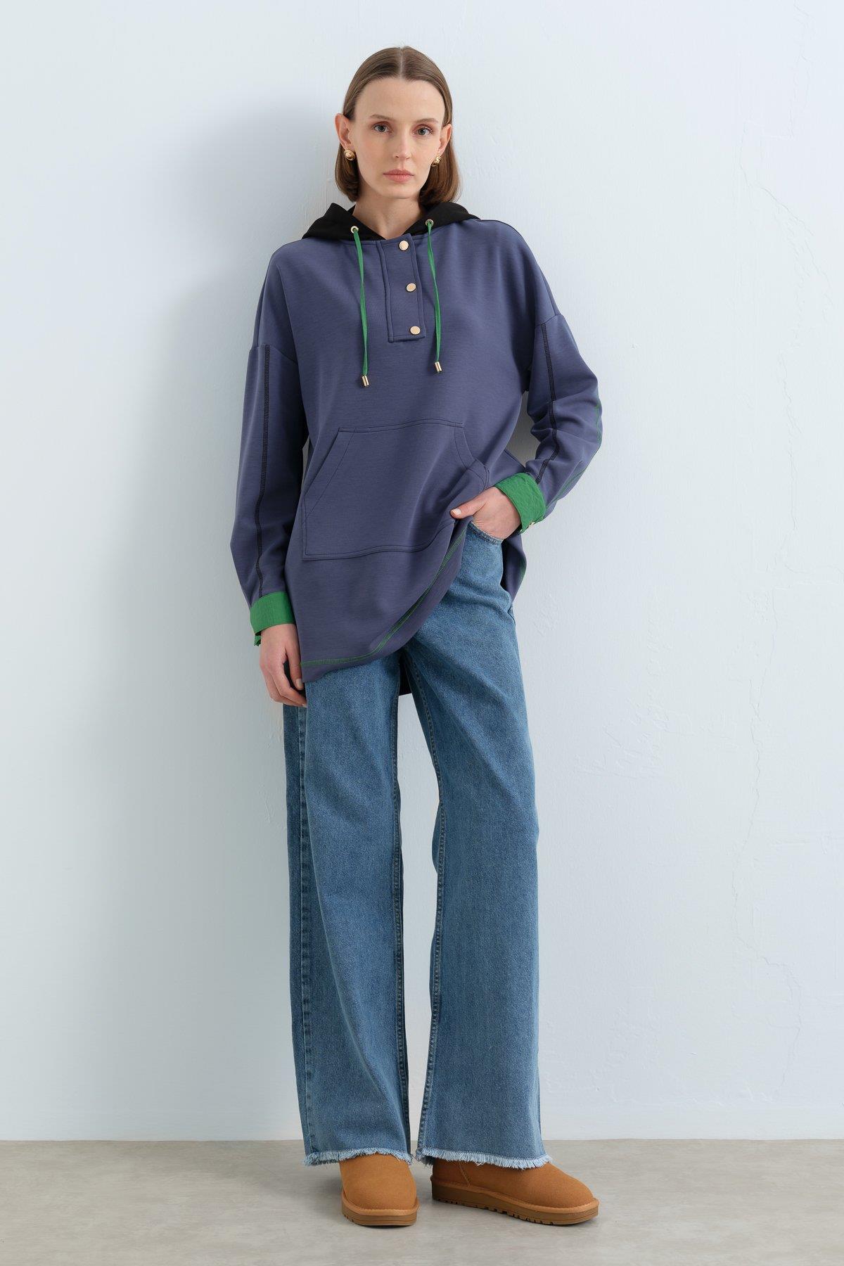 Bol Paça Yüksek Bel Kot Denim Pantolon - Açık Mavi